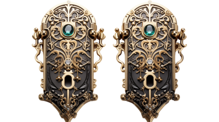 various classic decorative door lock, studio view, isolated on transparent background.