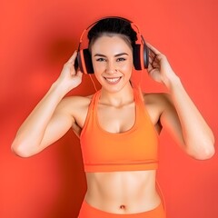 Naklejka premium woman listening to music