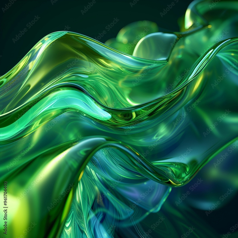 Poster captivating swirls of green and blue flowing together in an abstract representation of movement and 