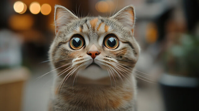 A cat with wide eyes or surprised looks, often associated with unexpected events or sounds.