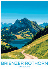 Brienzer Rothorn Switzerland Poster Illustration Travel Print Decor Gift Paper Canvas Wall Retro Art