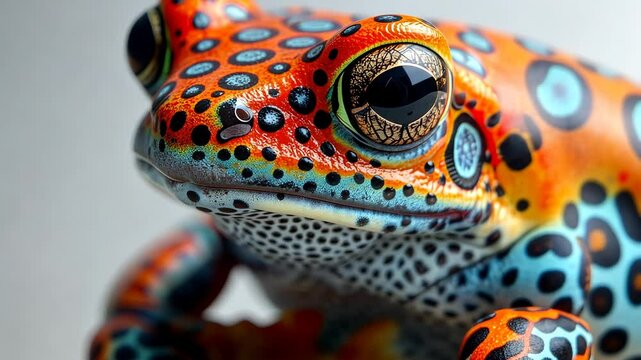 Close-up of a colorful exotic frog with intricate patterns