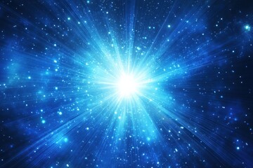 Blue Star Burst. Abstract Bright Blue Sky Background with Shining Star
