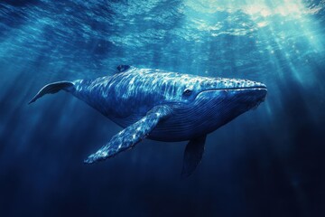 Fototapeta premium Blue Whale underwater. Conservation of Marin Life in the Ocean