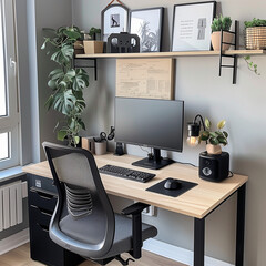 professional home workspace set up used for remote work 