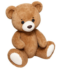 Fototapeta premium Brown teddy bear with white paws sitting on a transparent background