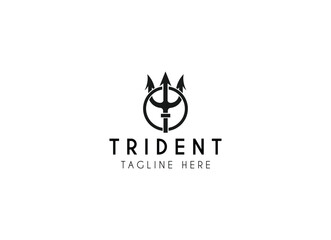 Trident graphic icon. Trident Poseidon sign in the circle isolated on white background. Vector illustration
