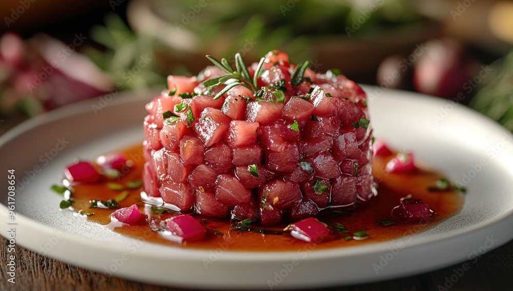 Sticker Delicious Tuna Tartare with Rosemary and Red Onion