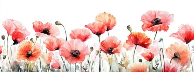 Vibrant Watercolor Poppy Flowers: A Beautiful Floral Illustration for Nature Lovers