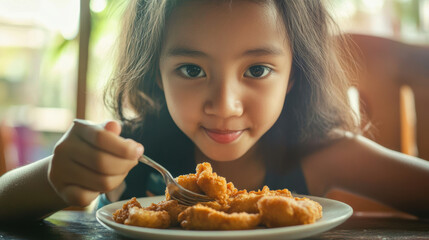Girl Eating Fried Chicken.