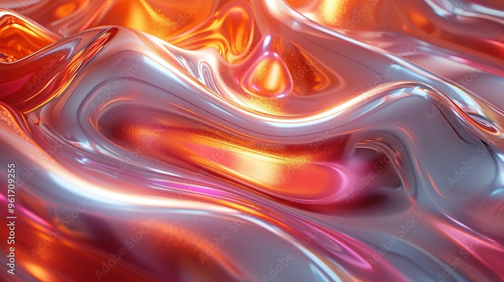 Poster colorful abstract waves of shiny fabric flowing in a mesmerizing pattern during a bright studio sett