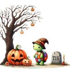 Fototapeta premium Cute Halloween themed turtle watercolor illustration