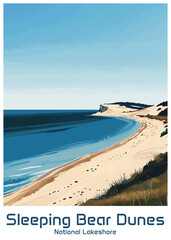 Sleeping Bear Dunes National Lakeshore Poster Illustration Travel Print Decor Gift Paper Canvas Wall Retro Art