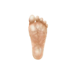 A baby's little foot in watercolor technique.Illustration in realistic style isolated on white background.Clipart for Prematurity day,world children's day,maternity and birth designs.