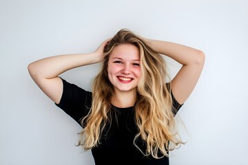 Fototapeta premium Beautiful Attractive Girl with Nice Lips and Flowing Blonde Hair