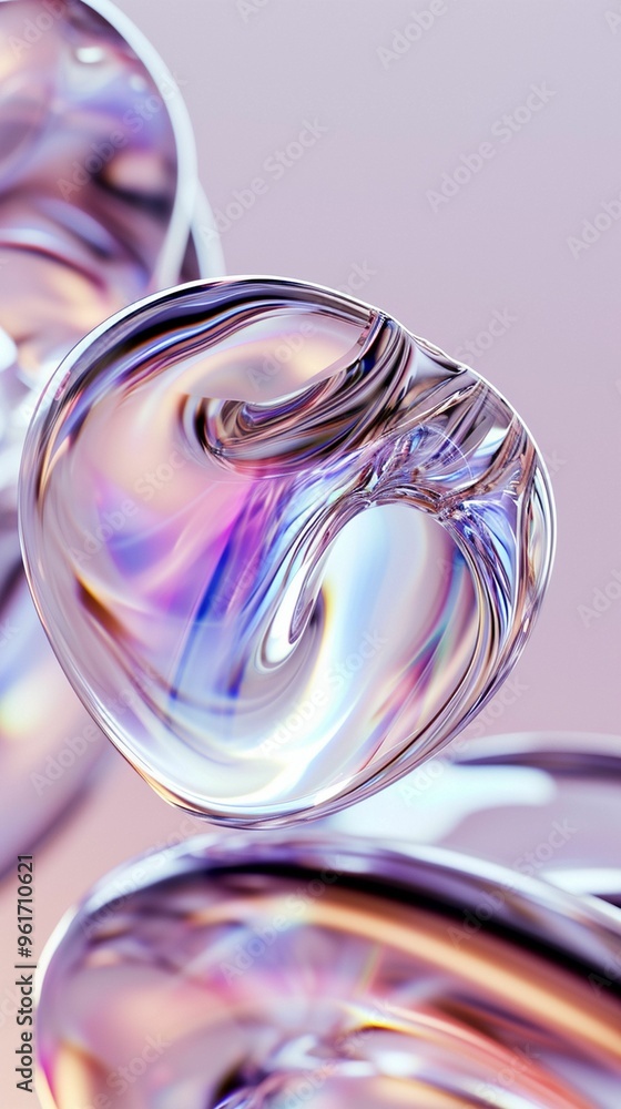 Poster abstract clear glass orb floating above a softly blurred colorful background with subtle reflections