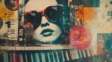 Surreal Urban Collage with Vibrant Colors and Expressive Face