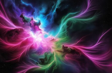 Obraz premium Mesmerizing Cosmic Nebula with Swirling Neon Colors for a Stunning Abstract Wallpaper. Made with generative AI technology