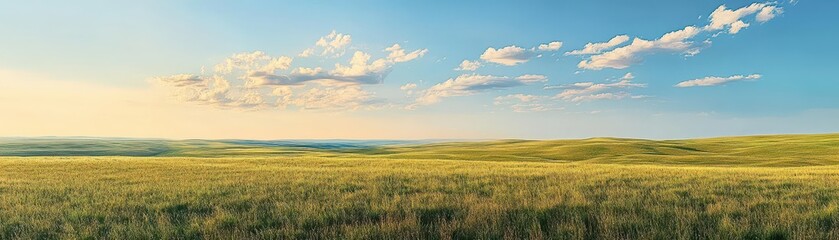 Obraz premium A vast, open prairie under a clear sky, with the gentle sway of grass in the breeze creating a calming effect