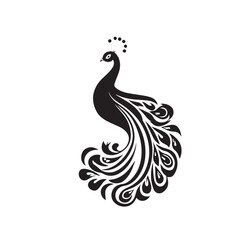 Fototapeta premium Peacock in cartoon, doodle style . Image for t-shirt, web, mobile apps and ui. Isolated 2d vector illustration in logo, icon, sketch style, Eps 10, black and white. AI Generative