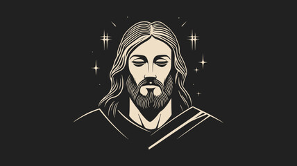 Thin line icon of jesus christ, logo, vector