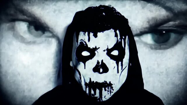 Evil faces with mad eyes, death, horrors nightmares in monochrome