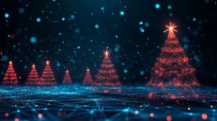 Beautiful Merry Christmas greeting card computer technology style. Christmas tree digital technology. Christmas poster template, Christmas cards digital technology style with details.