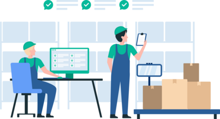 Warehouse Team Working Together for Logistics Management.  PNG image. Illustration
