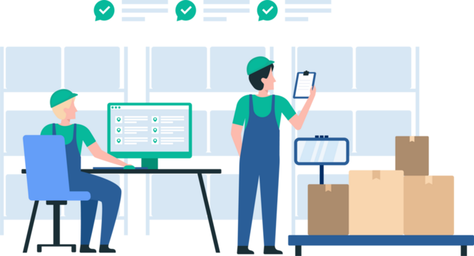 Warehouse Team Working Together for Logistics Management.  PNG image. Illustration - Powered by Adobe