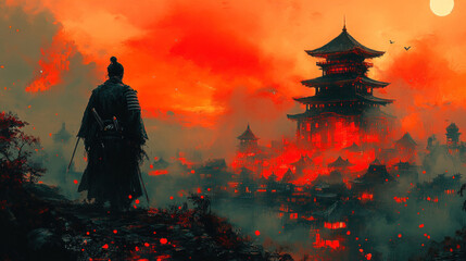 llustrations that merge samurai culture with pop culture themes, like video games or movies, creating a hybrid of traditional and modern storytelling.