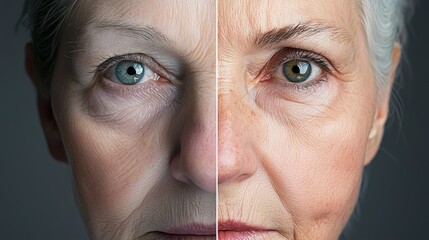 Obraz premium Facial Symmetry and Ageing, Explore how facial symmetry changes with age, and how the loss of symmetry due to factors like muscle weakening or bone loss can impact perceptions of aging