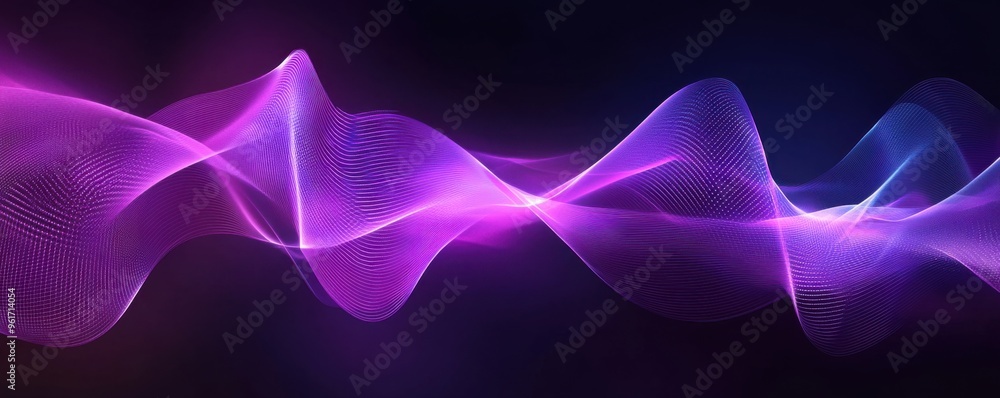 Poster abstract background with glowing purple sound waves and dynamic lines in a dark setting, conveying e