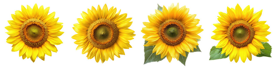 Obraz premium Sunflower - Large bright yellow flowers with edible seeds known for following the sun’s movement. Isolated on Clear White Background Highly Detailed 
