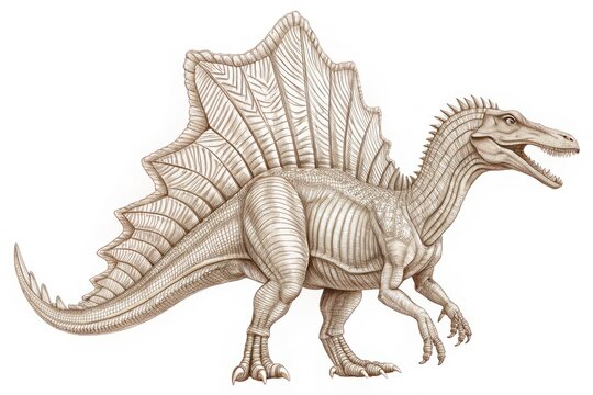 sepia toned spinosaurus dinosaur walking on white clip art preview