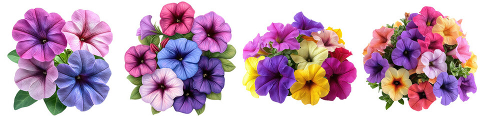 Petunia - Funnel-shaped flowers in bright colors often used in hanging baskets and window boxes. Isolated on Clear White Background Highly Detailed 