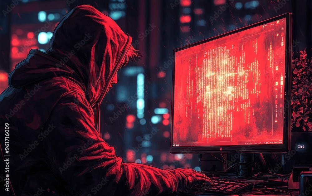 Aufkleber cyberpunk hacker in red