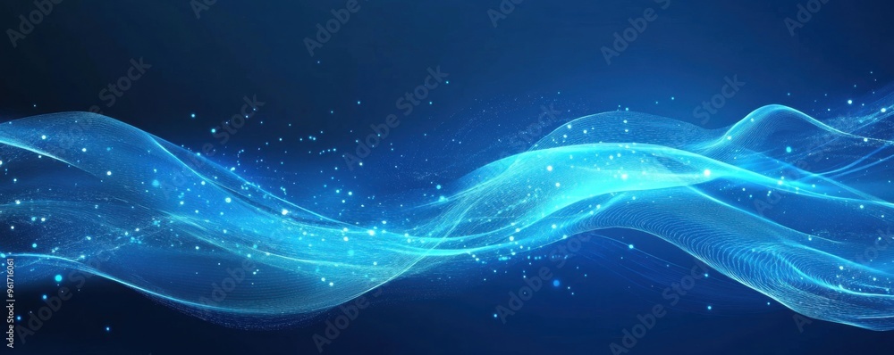Aufkleber abstract blue glowing light effect background with dynamic wave patterns and sparkling particles