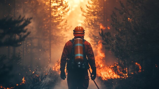 Firefighter Battling Forest Fire