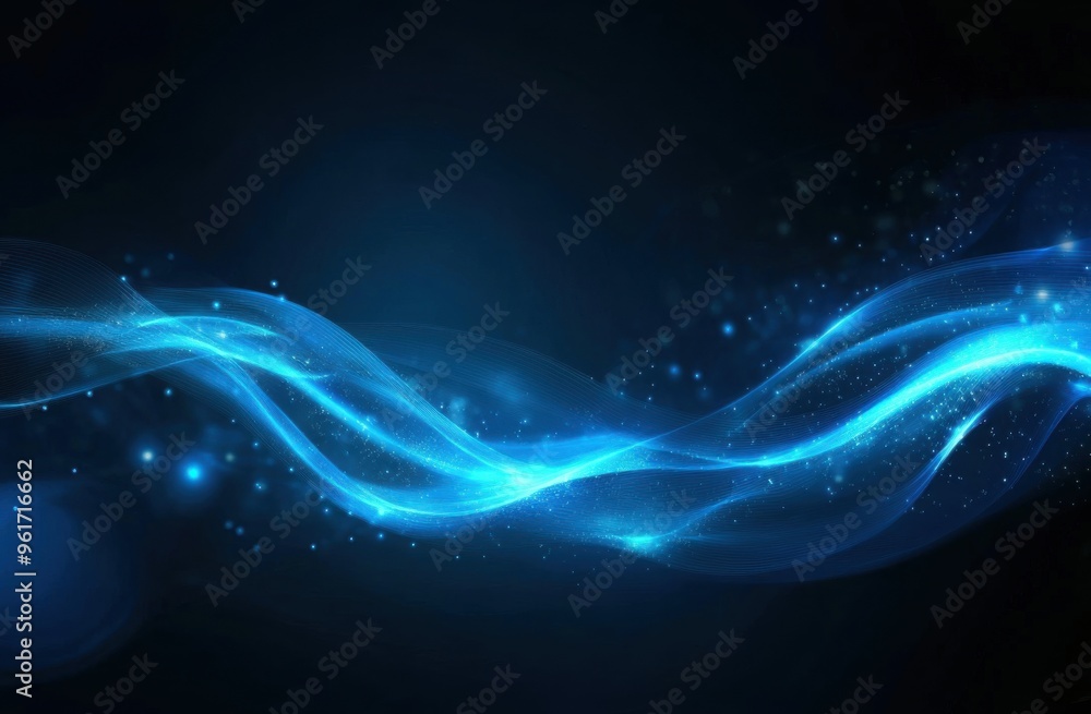 Poster abstract blue glowing light wave on a dark background creating an ethereal and dynamic effect with f