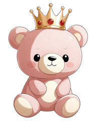 Naklejka premium Pink teddy bear with crown on transparent background
