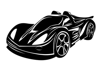 Flat design of a racing car vector in black and white perfect for apps, website, logo or sign 