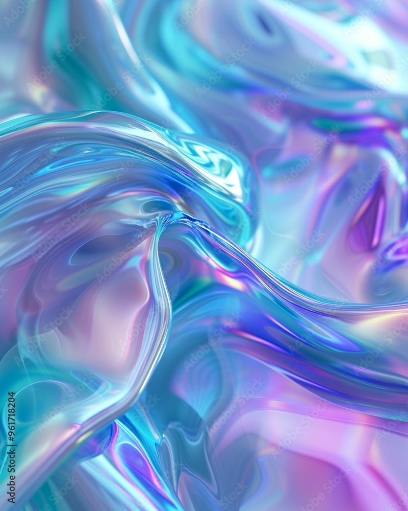 Poster colorful iridescent surface flowing gently under soft lighting in an abstract display of light and t
