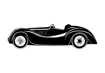 Flat design of a vintage car vector in black and white perfect for apps, website, logo or sign 