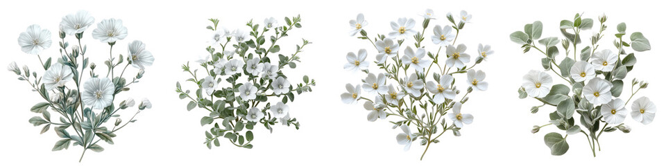 Obraz premium Cerastium Tomentosum - Silvery foliage with small starry white flowers Isolated on Clear White Background Highly Detailed