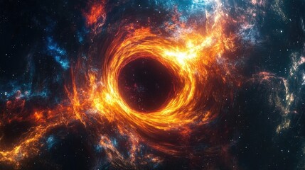 Obraz premium Dynamic Explosion of a Galactic Wormhole with Intense Light and Flames in Deep Space, Surrounded by Starry Nebula