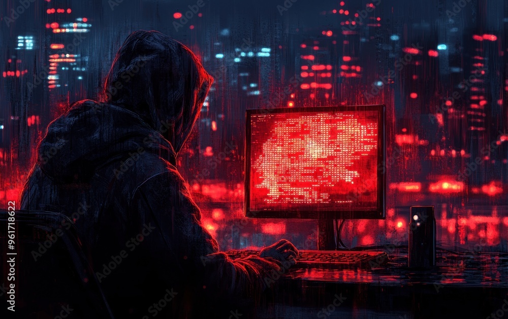 Aufkleber cyberpunk hacker working late