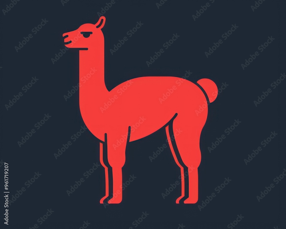 Wall mural red silhouette of a llama on a dark blue background.