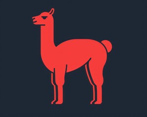 Fototapeta premium Red silhouette of a llama on a dark blue background.