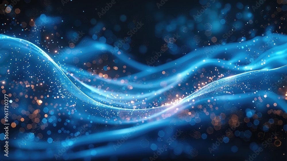 Leinwandbilder abstract blue glowing particles composition with glitter tilted on dark background, glowing particle