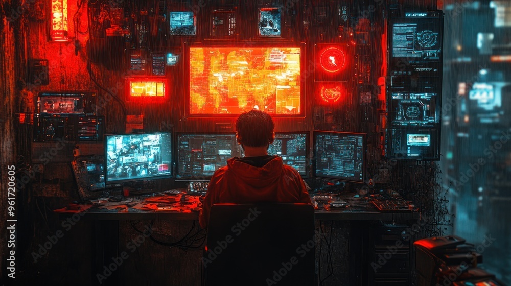 Poster cyberpunk hacker in a digital world